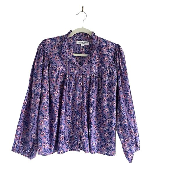 Emerson Fry Emmaline Blouse Violet Wildflowers Cotton Peasant Prairie Top Size S - Picture 2 of 13